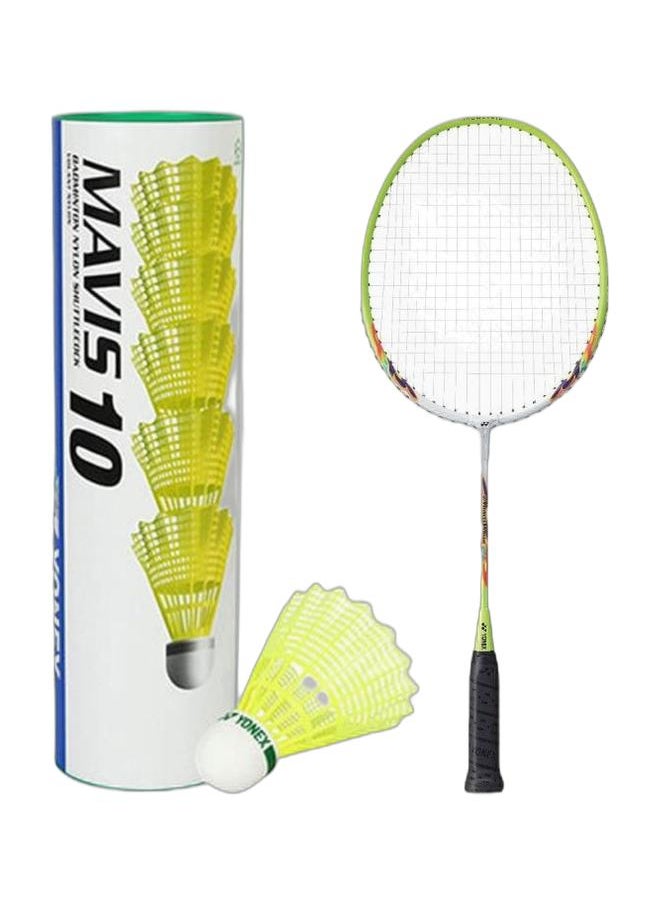 Yonex Muscle Power 2 White Yellow U4 + Mavis 10 Green Cap Slow Badminton Shuttlecock 6 Pack, Yellow Pack  - Image 1