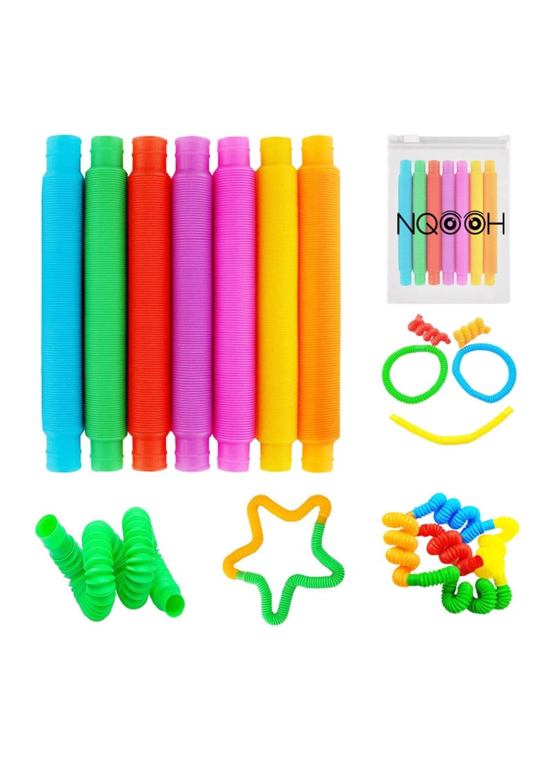 NQOOH - Pop Tube Retractable Push and Pull Fidget Tubes Toy Sensory Fidget Tools 7 Pieces - Image 1
