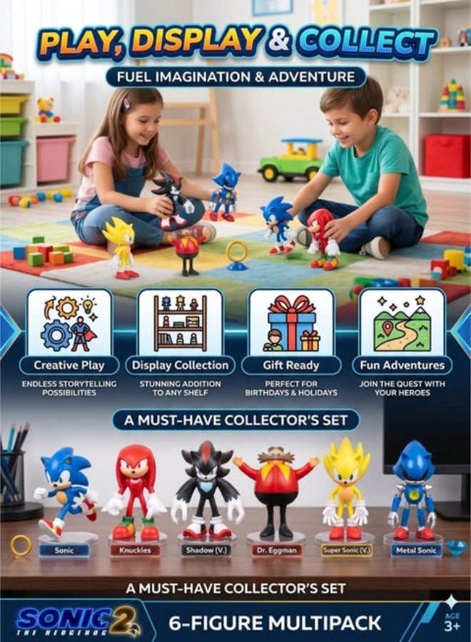 SONIC Super Sonic The Hedgehog Action Figures Set – 4.7-Inch Joint Movable Sonic Toys for Kids | Collectible Playset with Multiple Characters | Perfect Birthday Gift Figures for Boys & Girls | Durable Sonic Collectible Figurines - Image 4