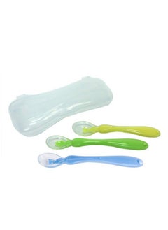 Safe-O-Kid Pack Of 2Soft Silicone Tip Spoons 2 Sets Box (4 Spoons) Blue & Green  - Image 3