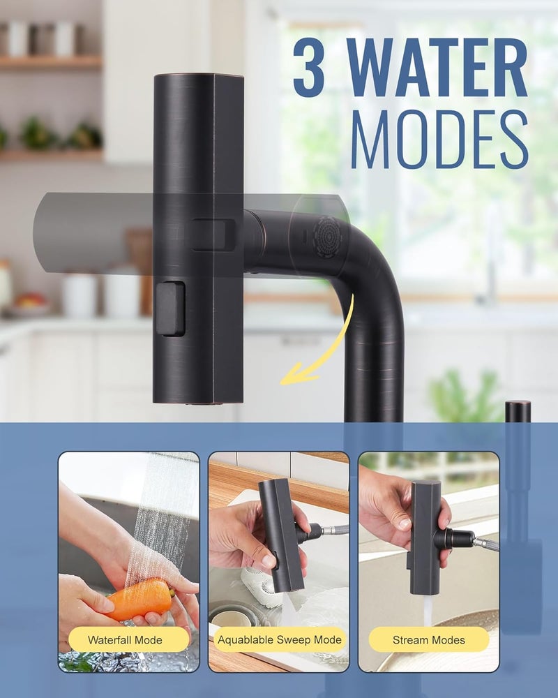 ALEASHA Bar Sink Faucet Single Hole - for Bar Small Kitchen Bathroom Faucets with cUPC Supply Lines, 3 Water Modes Wet Bar Faucets 360 Swivel Prep Sink Faucet with Pull Out Sprayer, Oil Rubbed Bronze - Image 2