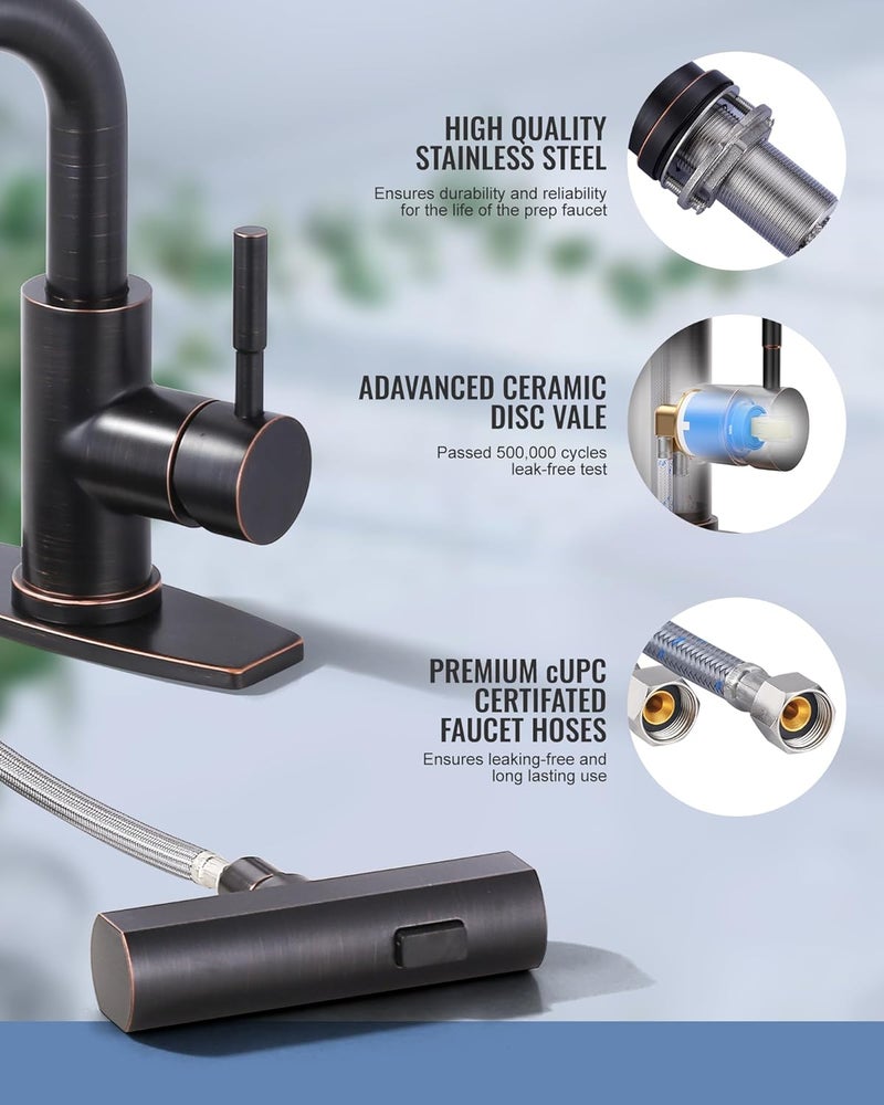 ALEASHA Bar Sink Faucet Single Hole - for Bar Small Kitchen Bathroom Faucets with cUPC Supply Lines, 3 Water Modes Wet Bar Faucets 360 Swivel Prep Sink Faucet with Pull Out Sprayer, Oil Rubbed Bronze - Image 4