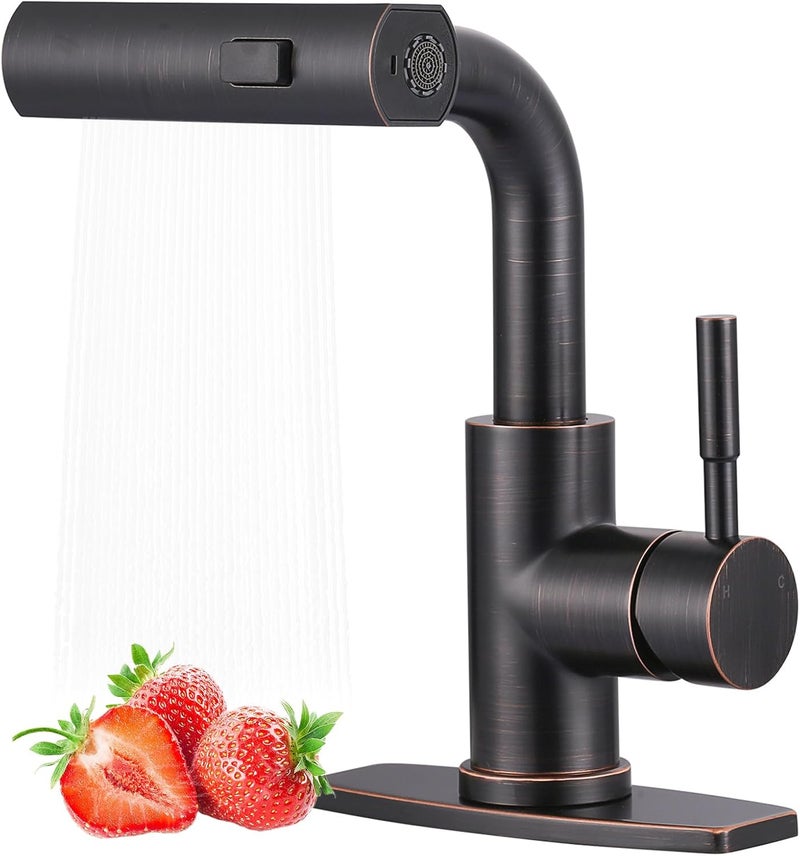 ALEASHA Bar Sink Faucet Single Hole - for Bar Small Kitchen Bathroom Faucets with cUPC Supply Lines, 3 Water Modes Wet Bar Faucets 360 Swivel Prep Sink Faucet with Pull Out Sprayer, Oil Rubbed Bronze - Image 1