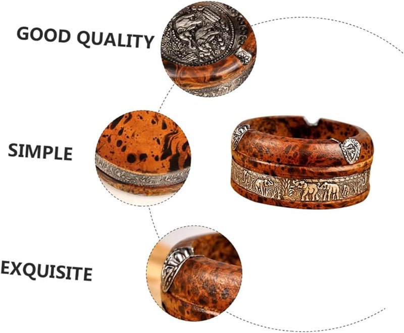 Leopard Pattern Wooden Ashtray Handmade Round Decorative Cigarette Butt Container for Home Office Bar - Image 5