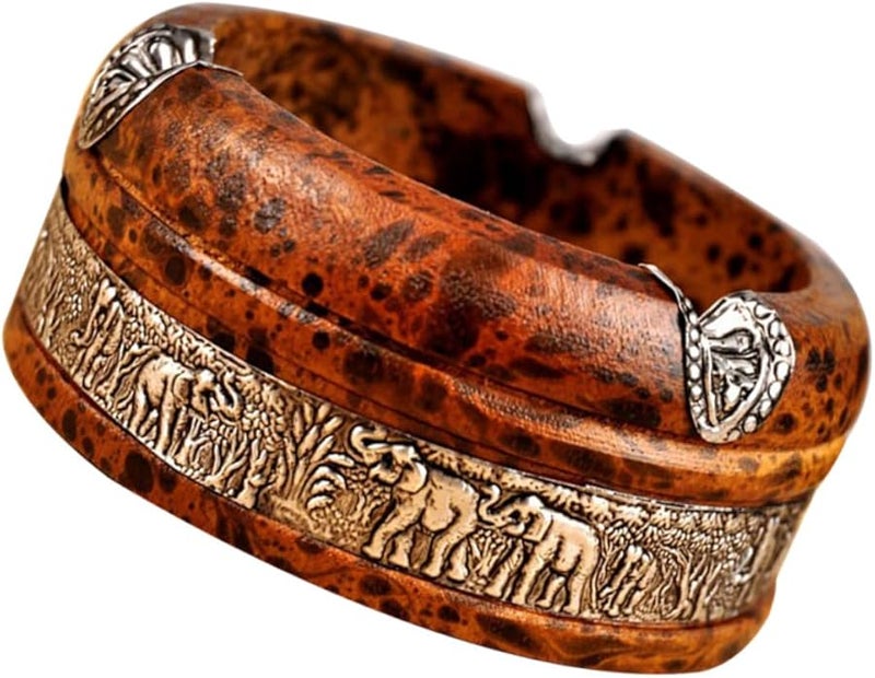 Leopard Pattern Wooden Ashtray Handmade Round Decorative Cigarette Butt Container for Home Office Bar - Image 1