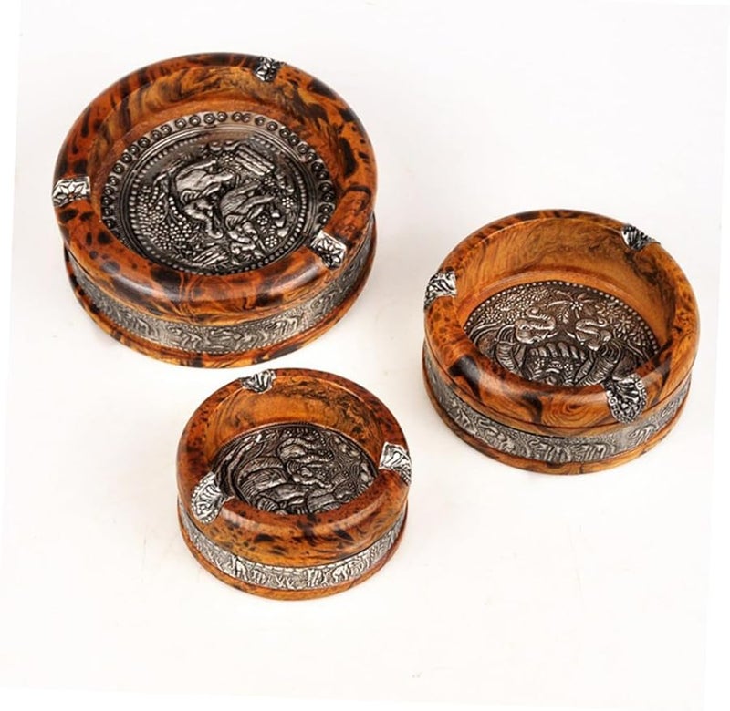 Leopard Pattern Wooden Ashtray Handmade Round Decorative Cigarette Butt Container for Home Office Bar - Image 3