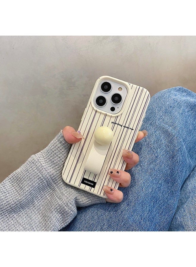 NIBEMINENT Protective TPU Case Cover For iPhone 16 Pro, Stripe 3D White Sphere Ring Buckle