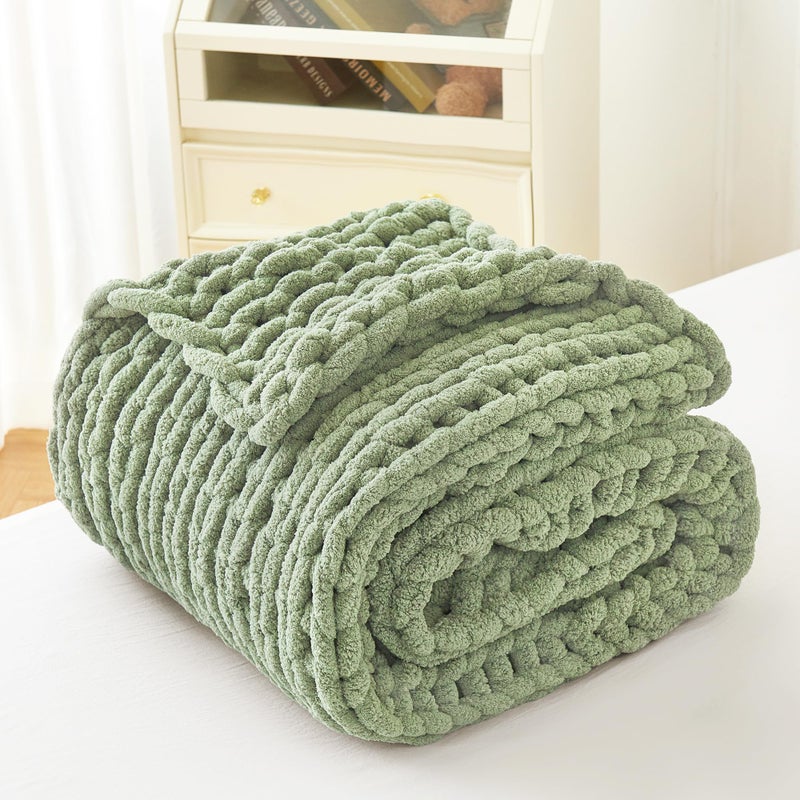 Admitrack Chunky Knit Blanket Throw  100% Hand Knit Chenille Throw Blanket for Sofa & Home Decor  Soft and Cozy Knitted Throw Blankets (Sage Green 40""x50"") - Image 5