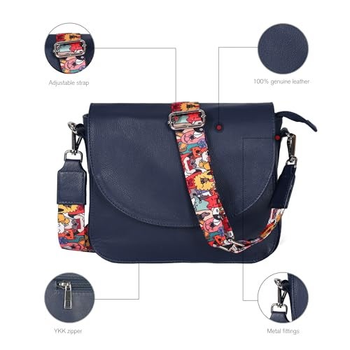 Ozora Genuine Leather Shoulder Crossbody Purse For Women with Adjustable Strap, Mobile Pocket & Outside & Inside Zipper (Blue NDM W3) - Image 4