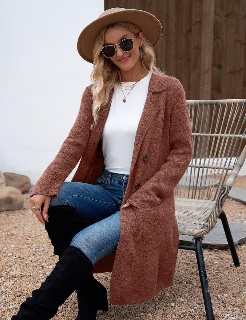 CiCiBird Women Fall Winter Long Cardigan Sweater Trendy Knit Jacket Coat Dressy Blazer Coatigan Caramel S - Image 3