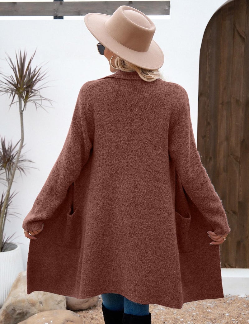 CiCiBird Women Fall Winter Long Cardigan Sweater Trendy Knit Jacket Coat Dressy Blazer Coatigan Caramel S - Image 2