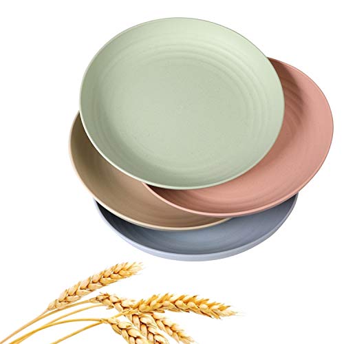 CAMBUY Wheat Straw Plates Lightweight Unbreakable Dinner Dishes Plates Set Dishwasher & Microwave Safe (Large 4 Pack 8') - Image 1