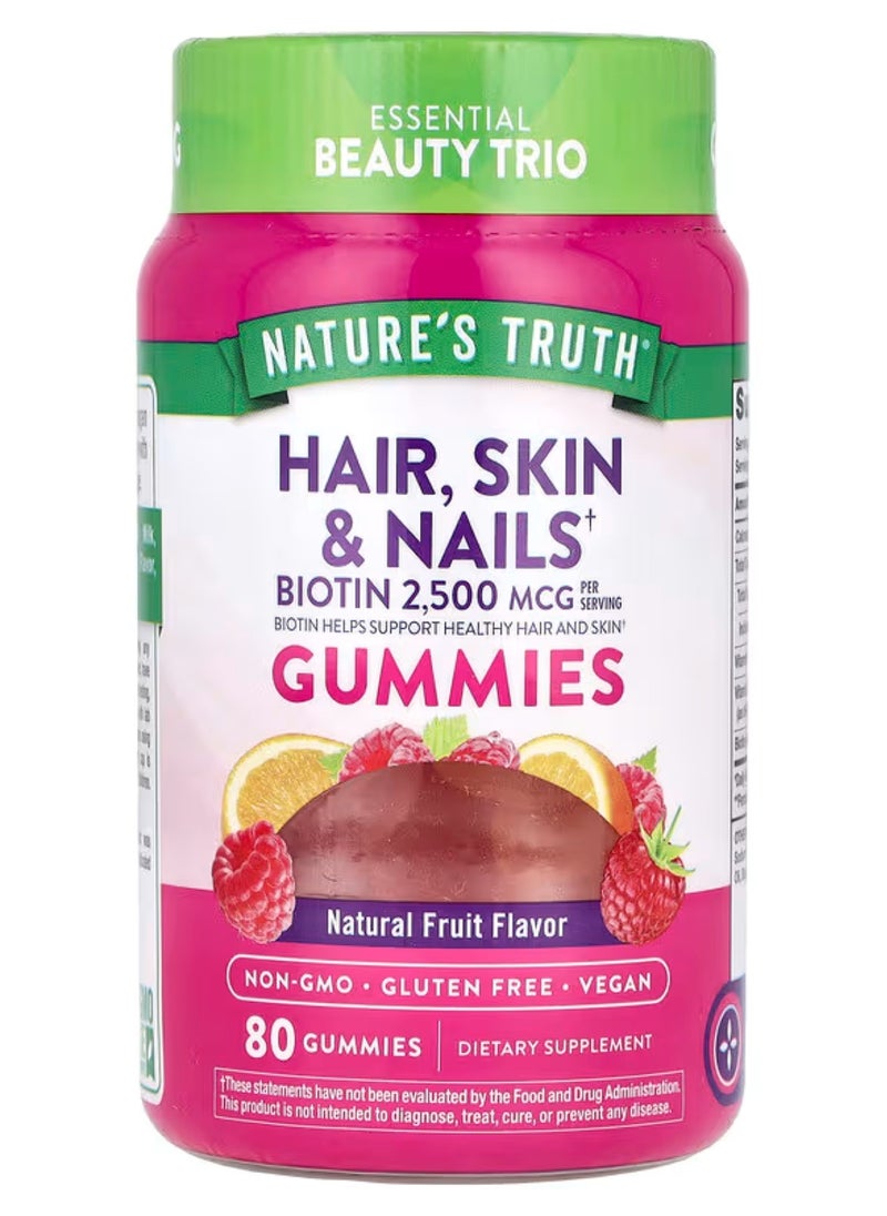 Nature's Truth Nature's Truth, Hair, Skin & Nails Gummies, Natural Fruit, 80 Vegan Gummies 