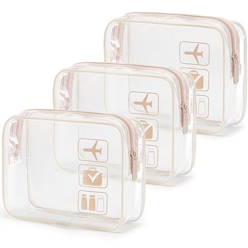 MODENGKONGJIAN TSA Approved Toiletry Bag, 3 Pcs Clear Toiletries Bags Quart Size Travel Makeup Cosmetic Bag for Women Men, Carry on Airport Airline Compliant Bag (Flesh Pink) - Image 1