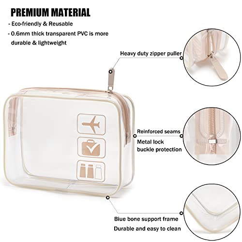 MODENGKONGJIAN TSA Approved Toiletry Bag, 3 Pcs Clear Toiletries Bags Quart Size Travel Makeup Cosmetic Bag for Women Men, Carry on Airport Airline Compliant Bag (Flesh Pink) - Image 2