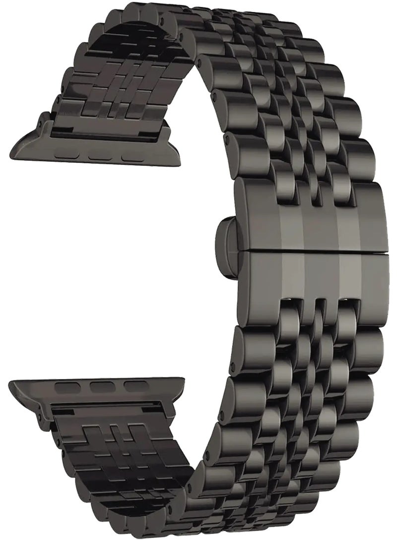 Devia Stainless Steel Link Watch Band 42/44mm, Elegant and Luxury Look, Top Quality Stainless Steel, Durable, Versatile, Comfortable Feel, Water Resistant, Finely Polished - Black - Image 1