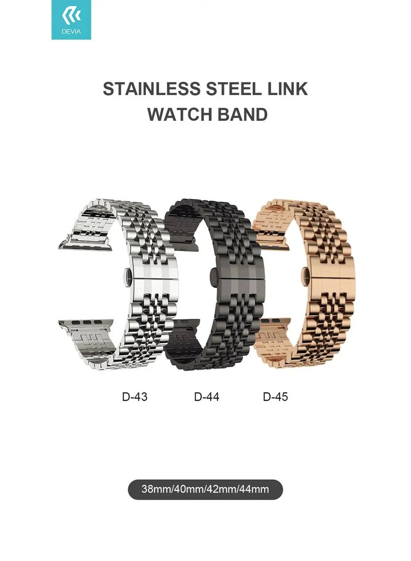 Devia Stainless Steel Link Watch Band 42/44mm, Elegant and Luxury Look, Top Quality Stainless Steel, Durable, Versatile, Comfortable Feel, Water Resistant, Finely Polished - Black - Image 2