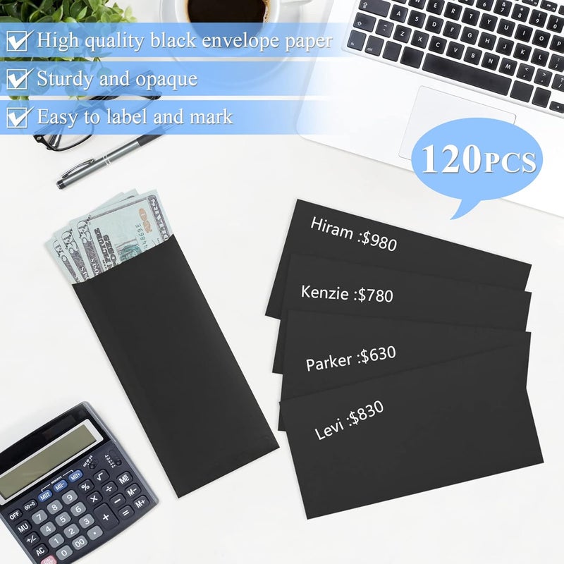 Joyberg Cash Envelopes -120 Envelopes Money Saving Challenge, 3.2x6.6inch Black Money Envelopes for Cash, 80 GSM Money Saving Envelopes, Key Envelopes for Coins, Checks, Gift Cards & Tickets - Image 4
