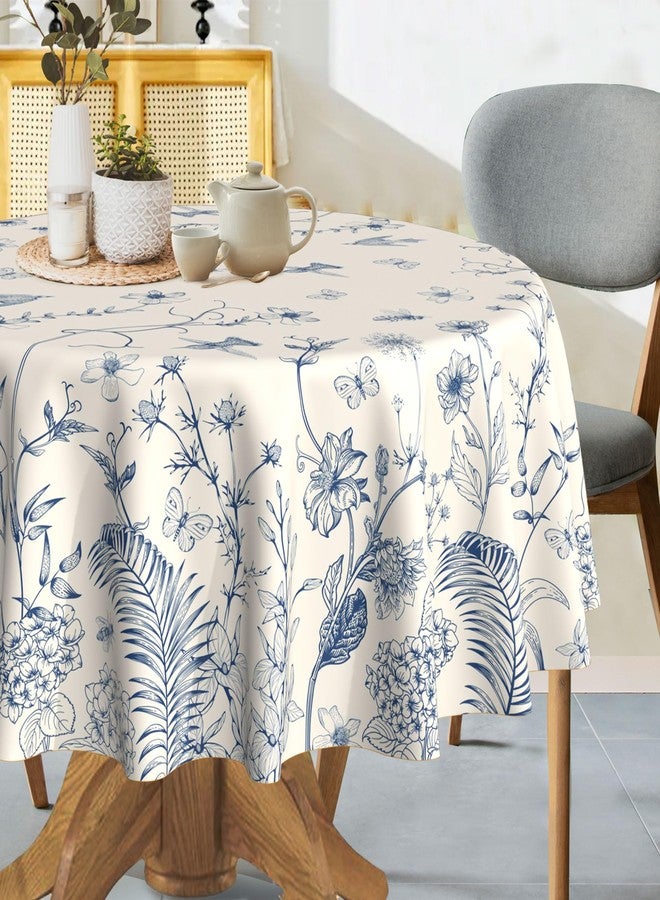 Hexagram Floral Tablecloth 60 Inches Round Summer Spring Table Cloth Stain Resistance Restaurant, Picnic, Indoor and Outdoor Dining Blue Decoration - Image 4