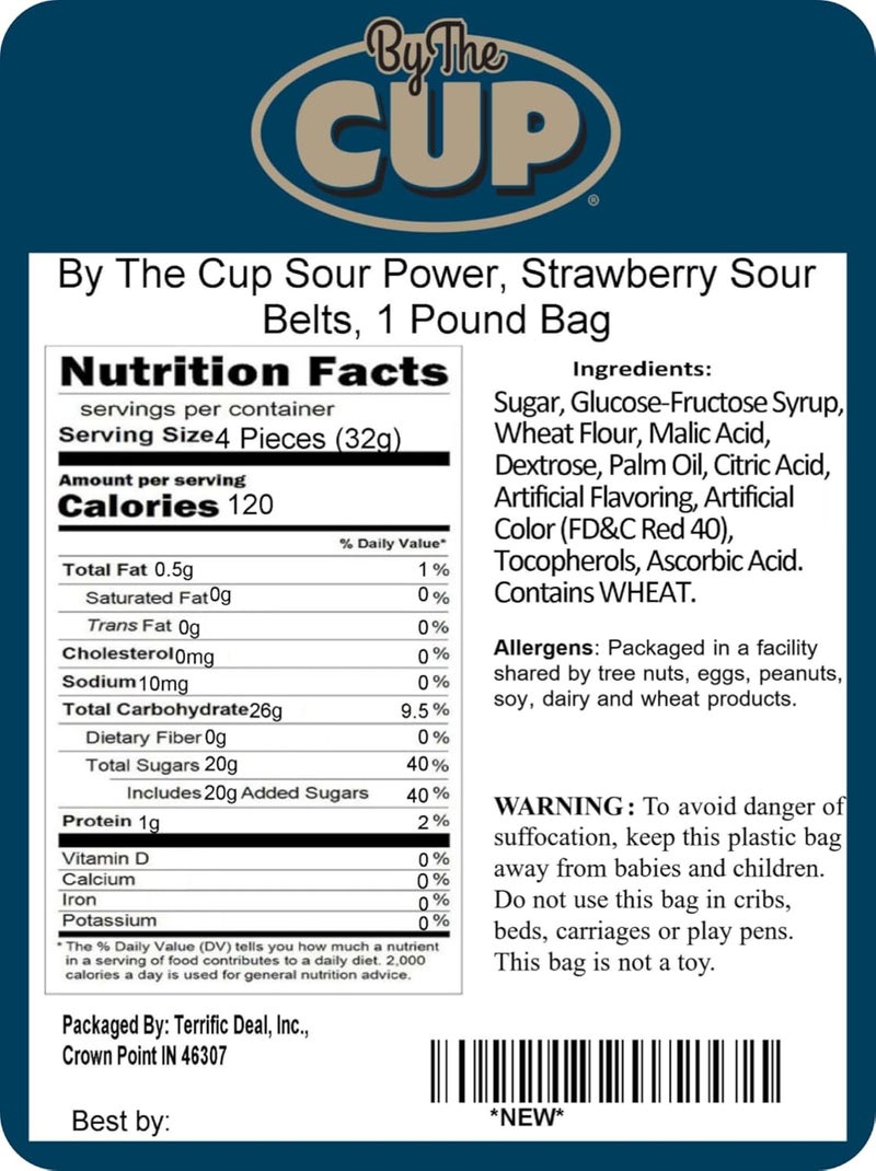 By The Cup Strawberry Sour Belts, 1 lb Bulk Bag - Chewy Sour Candy - Image 2