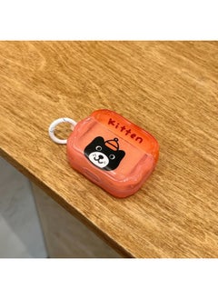 Fun Cute Small Animal AirpodsPro2 Earphone Case Suitable For Apple 2/3/4 Generation Wireless Bluetooth Protective Case-Color:Transparent Orange Letter Cat + Ring-Applicable Models:Airpods Pro (second Generation)