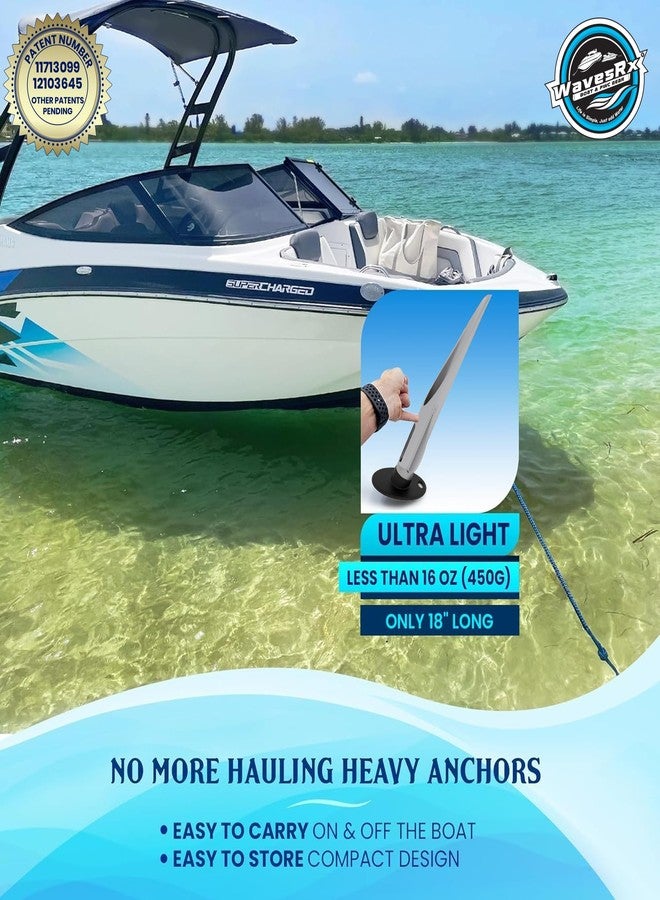 WAVESRX مرساة شاطئية من الألومنيوم مقاس 18 بوصة من WAVESRX - WaveCobra | تُثبّت مركبتك المائية بأمان بالقرب من الشاطئ أو على حاجز رملي أو في المياه الضحلة | تصميم فائق الخفة حاصل على براءة اختراع للقوارب والدراجات المائية والمركبات المائية الشخصية - Image 5