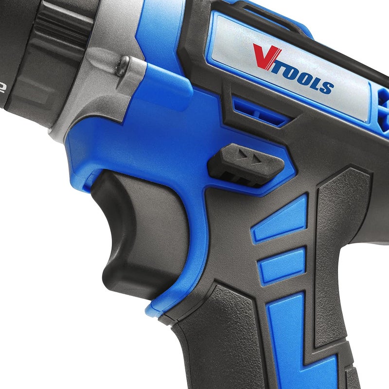 VTOOLS 20V Cordless Impact Drill With 2 Batteries & 1 Fast Charger, 2-Variable Speed, 10Mm Keyless Chuck, 18+1 Torque Setting, Bmc Case, Vt1211 - Image 4