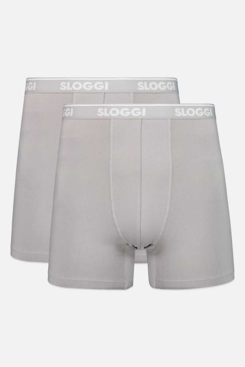 sloggi شورت بوكسر رجالي من قطعتين بشعار العلامة التجارية، رمادي - Image 1