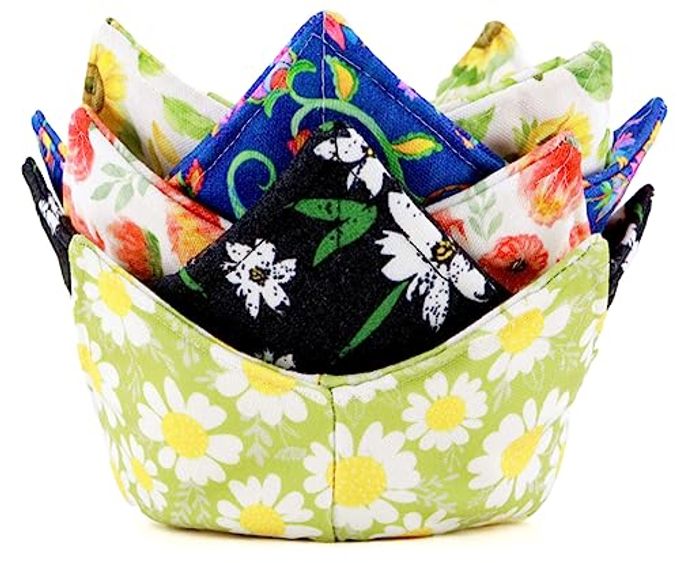 ROGITU Cotton Microwavable Bowl Cozy, Microwave-Safe Hot Bowl Holders, Soup Bowl Cozy Bowl Hot Pads (I)