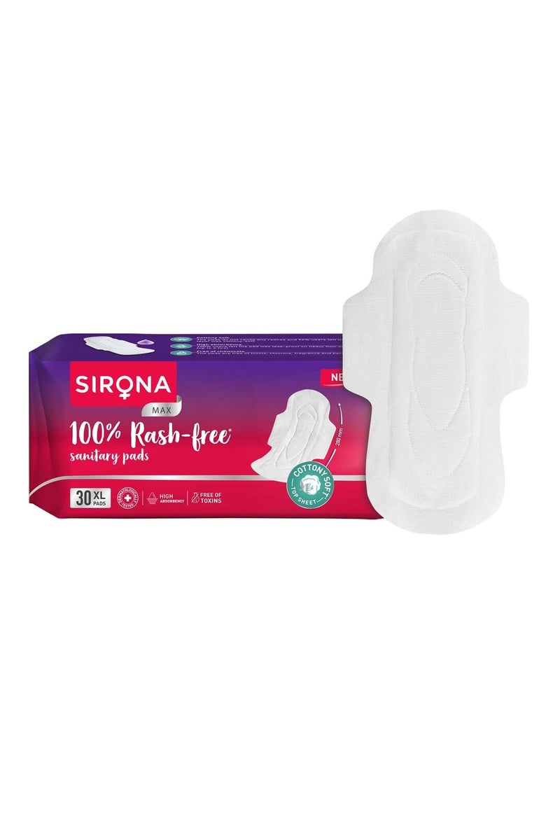 Sirona Cottony Soft Sanitary Pads XL With Wings,100% Rash Free 30 Pcs - Image 1