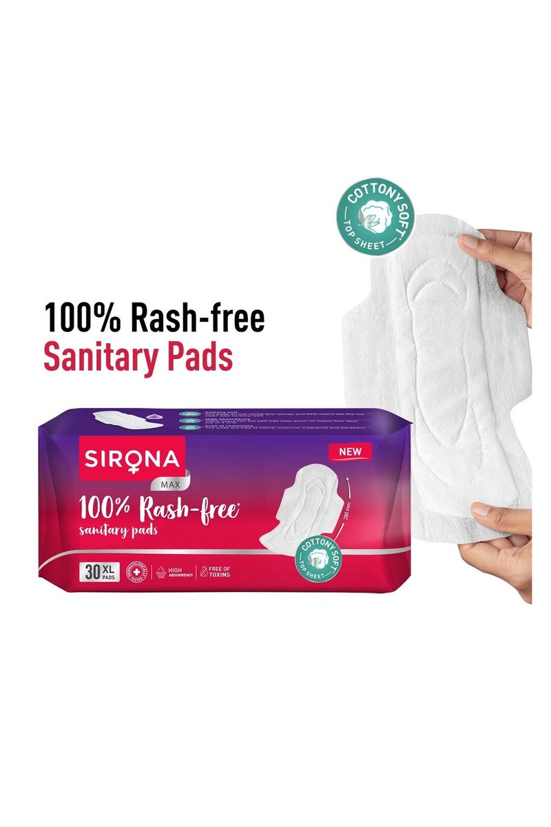 Sirona Cottony Soft Sanitary Pads XL With Wings,100% Rash Free 30 Pcs - Image 2