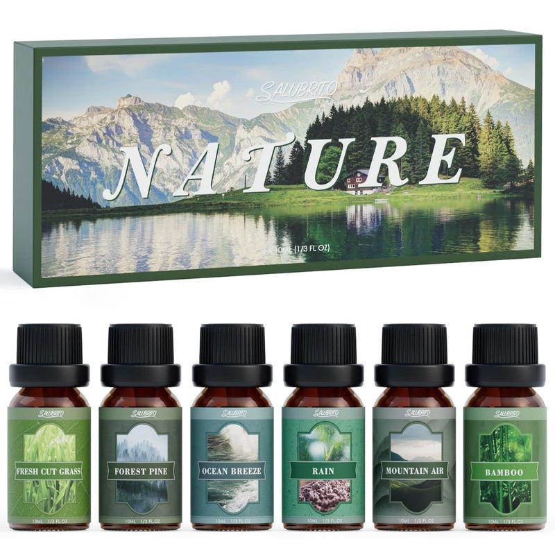 SALUBRITO Nature Fragrance Oils Set, Essential Oils Set - Forest Pine, Ocean Breeze, Rain, Fresh Cut Grass, Mountain Air, Bamboo, Premium Scented Oil for Diffuser, Candle, Soap Making - Image 1