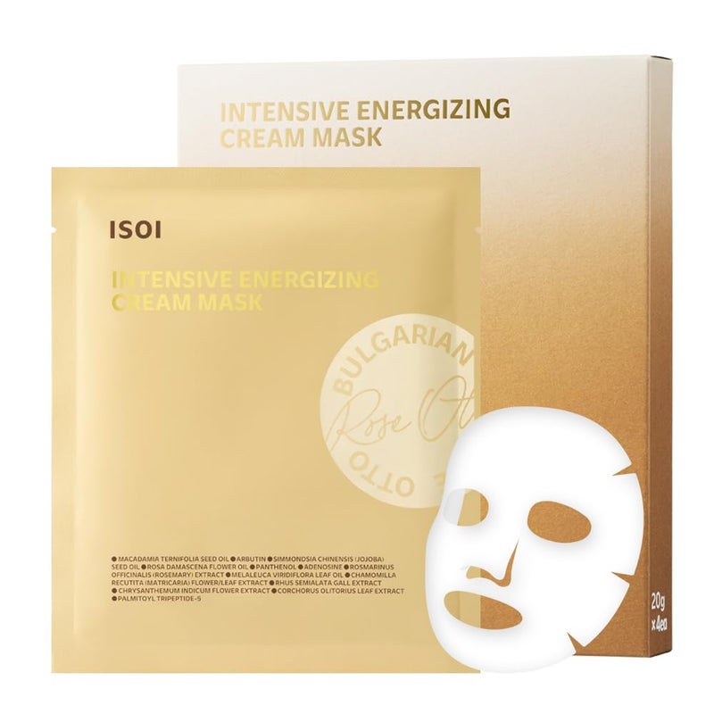 ISOI Intensive Energizing Cream Mask Pack Premium Sheet Mask for Skin Elasticity  Firmness Infused with HighMoisturizing  Nourishing Firming Cream Korean Skin Care 4EA