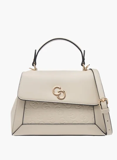 Celeste Women Monogram Embossed Satchel Bag with Top Handle and Detachable Strap