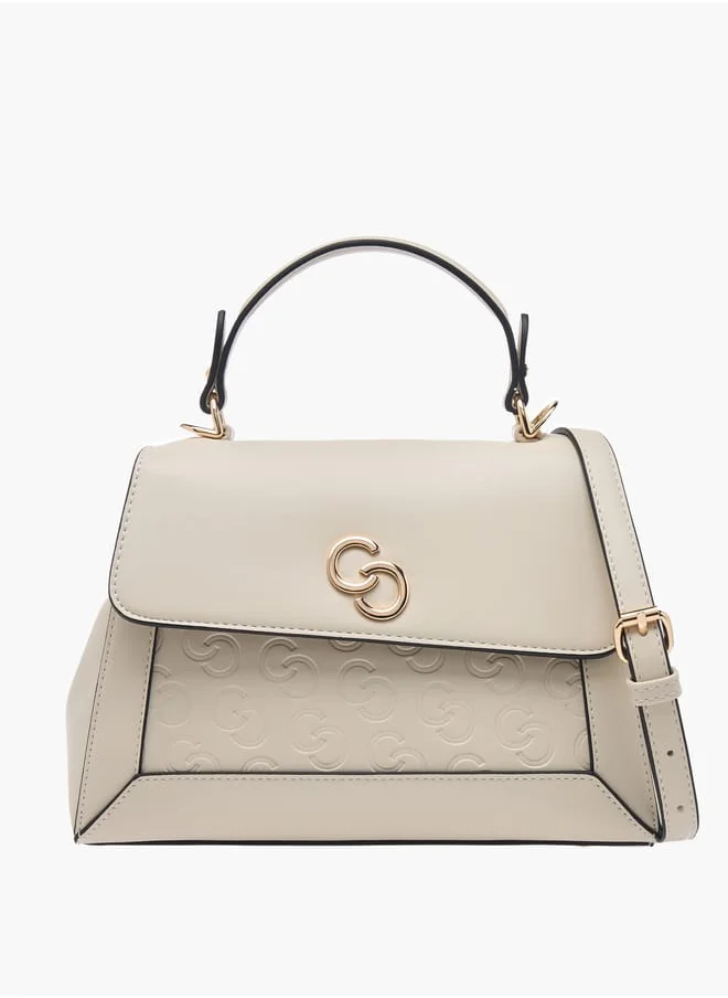 سيليست Women Monogram Embossed Satchel Bag with Top Handle and Detachable Strap