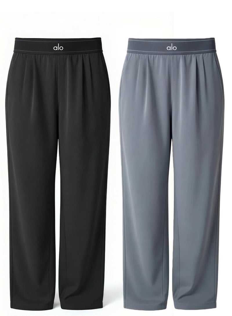 ALO High-Rise Logo Elastic Waist Yoga Pants - Women's Lightweight Wide-Leg Athletic Trousers with Breathable Fabric for Yoga, Lounge & Casual Wear - Image 1