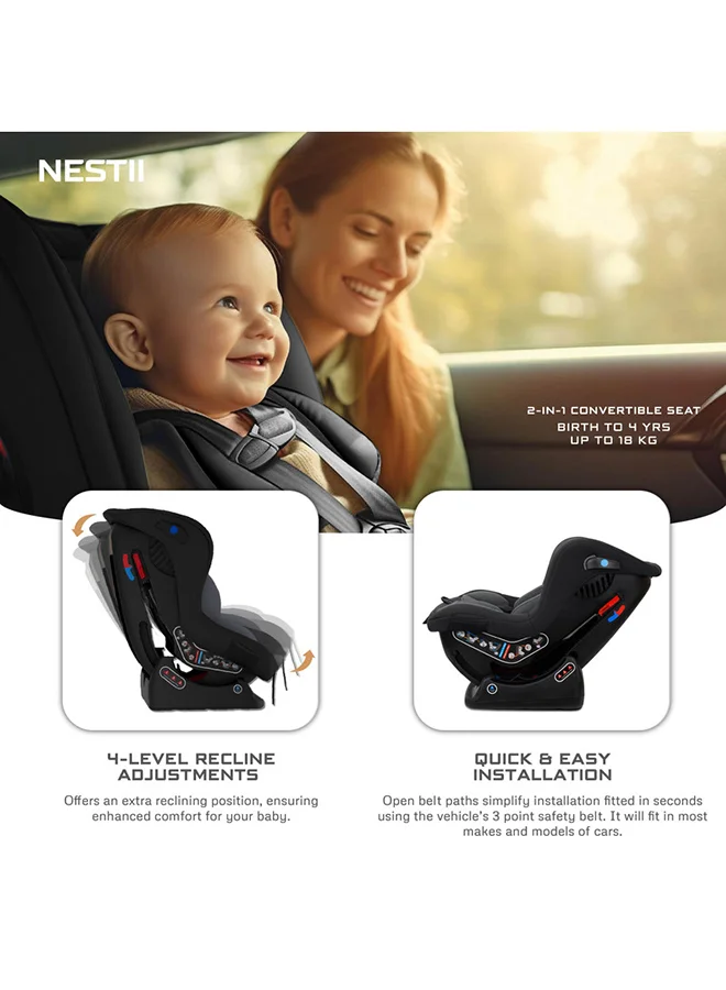 neobreez NESTII Infant/Baby/Kids/Toddler Travel 2 In 1 Convertible Car Seat,  ECE R44, Space Saving Car Seat Reducer & Wedge, Forward Facing & Rear Facing,  Slip Stopper,  Injection Mold, 4 Level Recline, 0-4Yrs, 18Kg