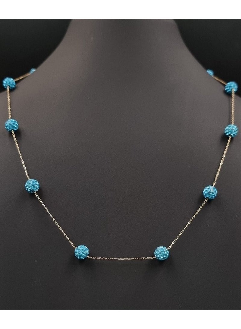 Hamsa.ae 18K Pure Gold Crystal Blue Ball Necklace - Image 2