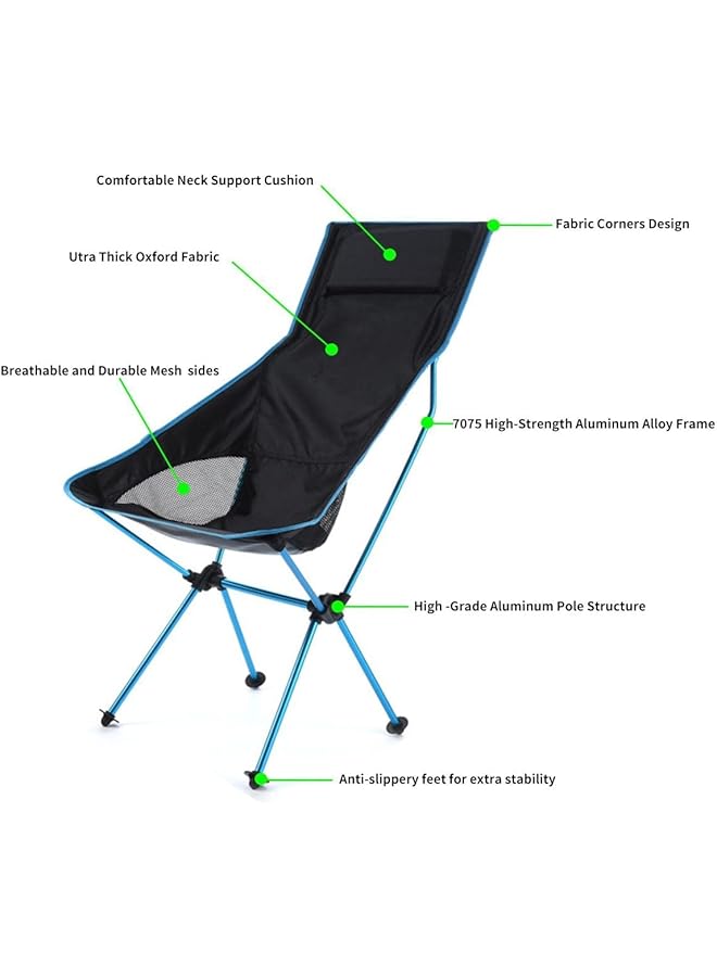 X spring Camping Chair Compact Collapsible Chair Ultralight Portable High Back Folding Chair with Headrest and Carry Bag for Hiking Picnic Beach Travel Outdoor Camping - Image 3
