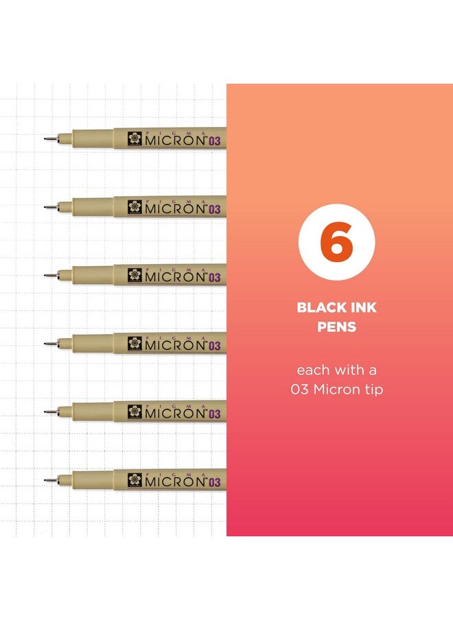 SAKURA Sakura Pigma 50037 Micron Blister Card Ink Pen Set, Black, 03 6CT  - Image 2