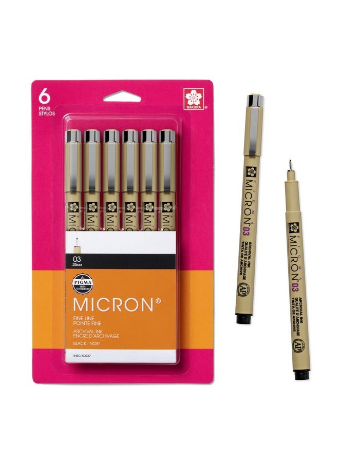 SAKURA Sakura Pigma 50037 Micron Blister Card Ink Pen Set, Black, 03 6CT  - Image 1