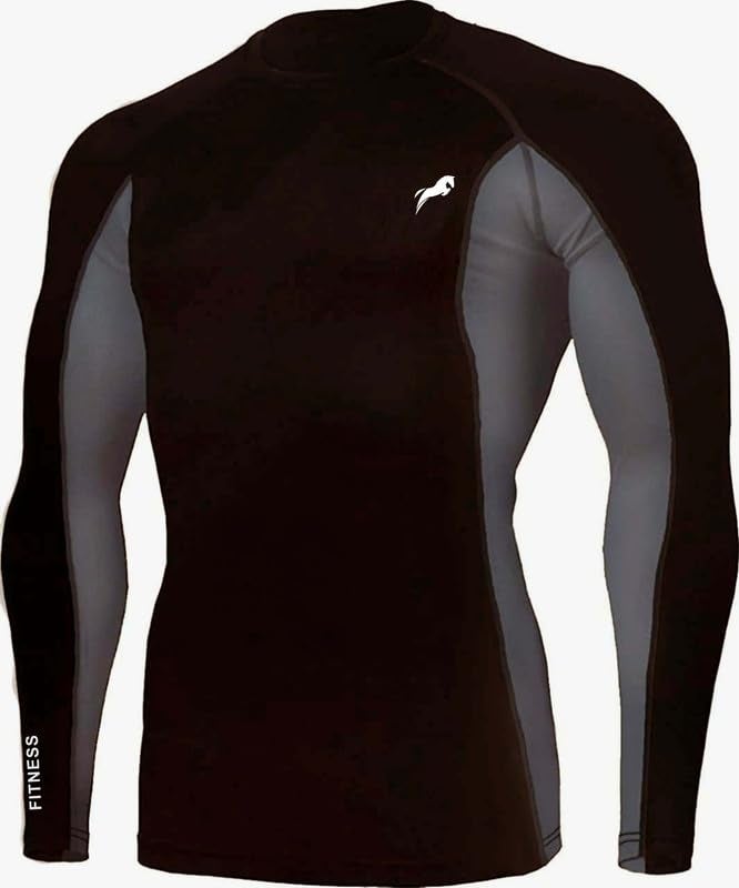 JUST RIDER Polyester Men's Sports Running Set Compression Shirt + Pants Skin-Tight Long Sleeves Quick Dry Fitness Sportswear Tracksuit Gym Yoga Suits (Set Of 2)(Medium), Black - Image 2