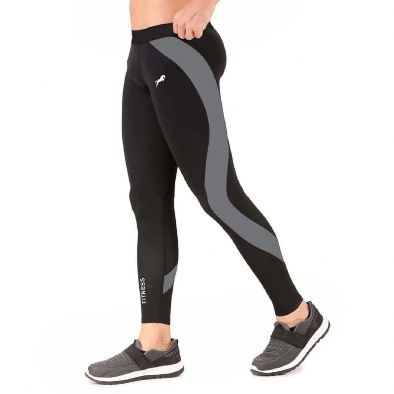 JUST RIDER Polyester Men's Sports Running Set Compression Shirt + Pants Skin-Tight Long Sleeves Quick Dry Fitness Sportswear Tracksuit Gym Yoga Suits (Set Of 2)(Medium), Black - Image 3