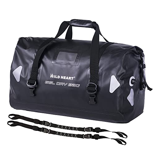 WILD HEART Waterproof Motorcycle Duffel Dry Bag PVC500D Double-bottom With Rope Straps and Inner Pocket 40L 66L 100L for Kayaking, Camping, Boating,Motorcycle(66L,Black) - Image 1