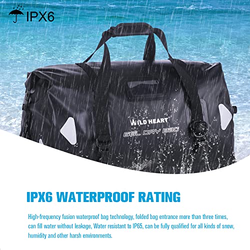 WILD HEART Waterproof Motorcycle Duffel Dry Bag PVC500D Double-bottom With Rope Straps and Inner Pocket 40L 66L 100L for Kayaking, Camping, Boating,Motorcycle(66L,Black) - Image 2