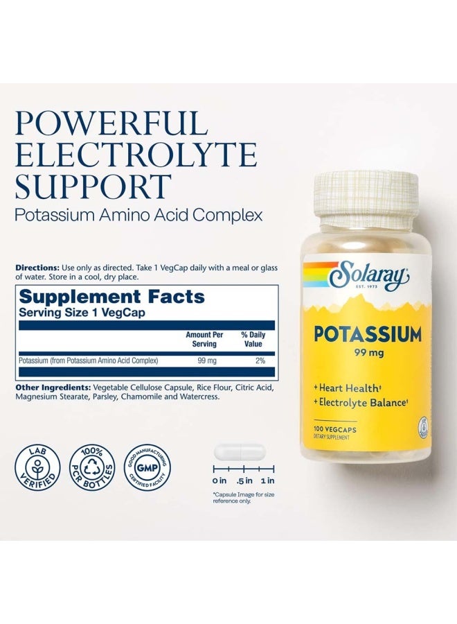 SOLARAY Potassium 99mg Veg Capsules For Heart Health & Electrolyte Balance, Pack of 100's - Image 2