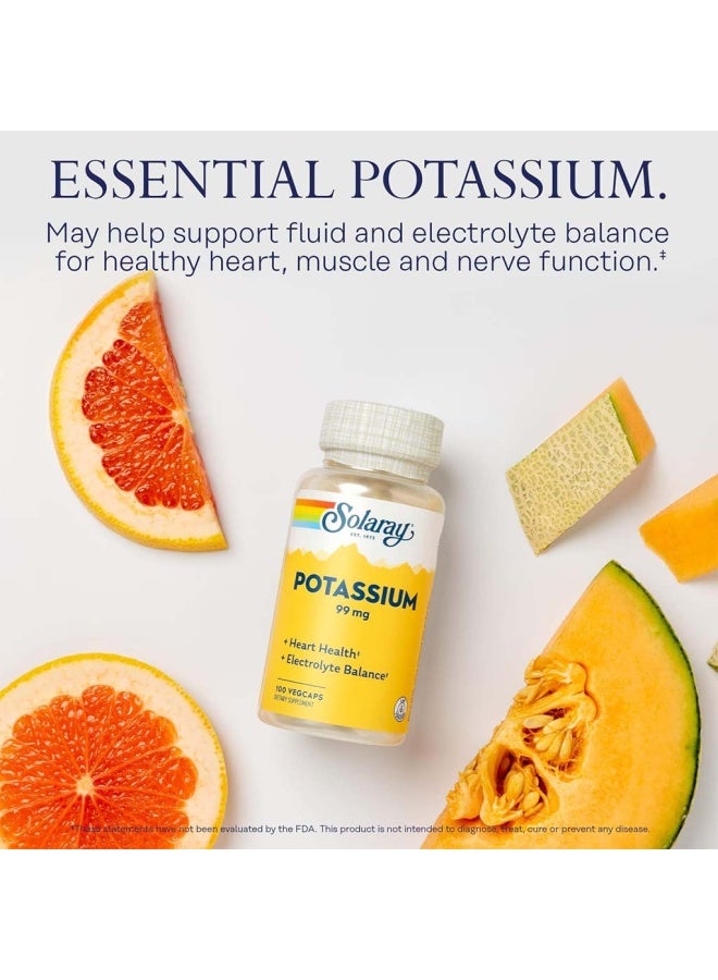 SOLARAY Potassium 99mg Veg Capsules For Heart Health & Electrolyte Balance, Pack of 100's - Image 3