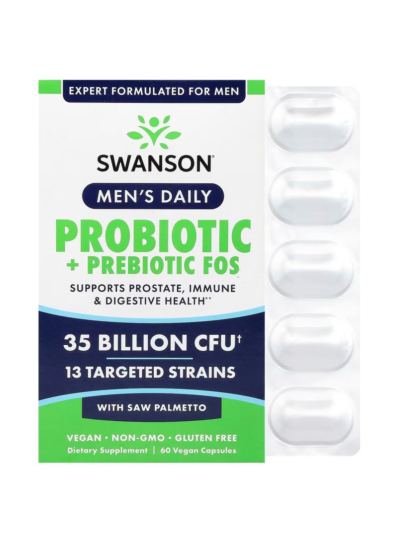 سوانسون، للرجال يوميًا، بروبيوتيك + بريبيوتيك FOS مع بالميتو المنشاري، 35 مليار وحدة تشكيل مستعمرة، 60 كبسولة نباتية