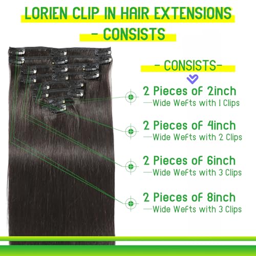 LORIEN Clip in Hair Extensions Real Human Hair, 18 Inch 100g/3.6oz, 1B Natural Black, Clip in 100% Brazilian Remy Human Hair Extensions 8pcs Per Set with 18 Clips Double Weft - Image 3