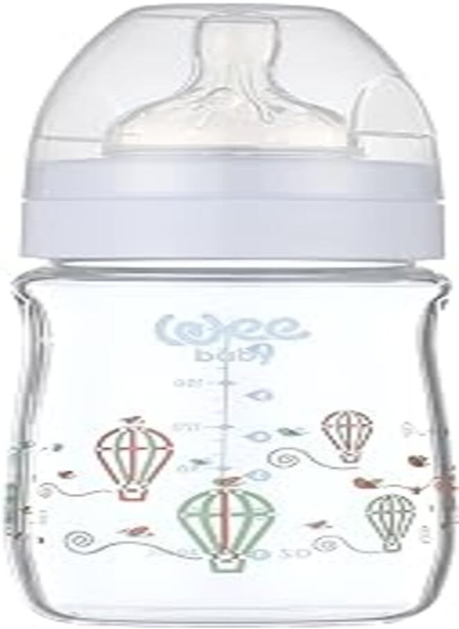 Wee baby Wee Baby 140 Heat Resistant Glass Feeding Bottle with Wide Silicone Teat, 180 ml - White 